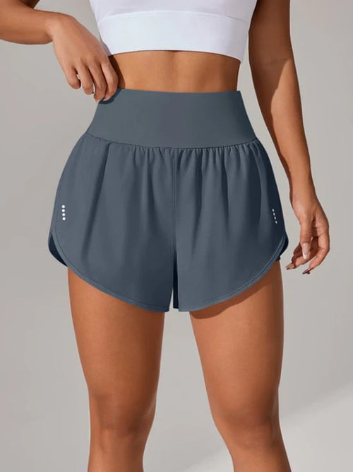 Grijs Sport Short Dames – High Waist Fitness Short – Elastische Yoga Short Met Brede Tailleband – Lichte Workout Short Voor Hardlopen Fitness Training En Yoga – Sportieve Korte Fitness Broek – Maat L