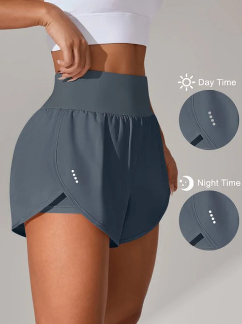 Grijs Sport Short Dames – High Waist Fitness Short – Elastische Yoga Short Met Brede Tailleband – Lichte Workout Short Voor Hardlopen Fitness Training En Yoga – Sportieve Korte Fitness Broek – Maat L